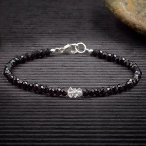 Black Spinel and Herkimer Diamond Crystal Bracelet - Handmade to Order